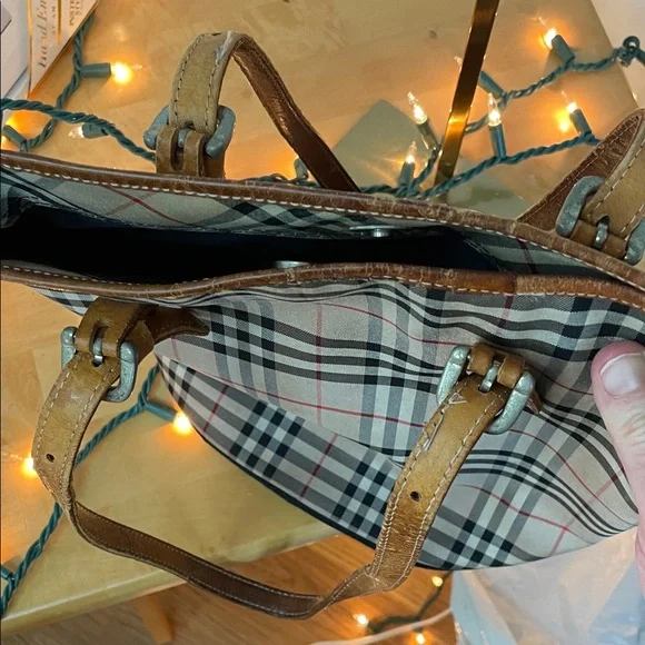 BurberryS Blue Label Plaid Tote Bag with Tan Accents - Picture 16 of 16